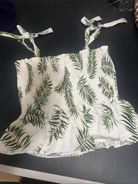 Peplum White/Green Leaf Print halter top. cute on adult medium but stretches